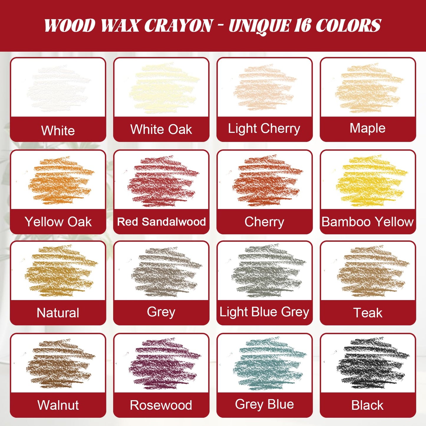 Wood Filler Sticks - Wood Furniture Wax Crayons 16 Colors, Hardwood Floor Scratch Repair Wax Filler Sticks, Touch Up Wax Sticks Repair Kit for Scratches, Scuffs, Cracks, and Nail Holes on Wooden Furniture, Floors, Cabinets, Tables