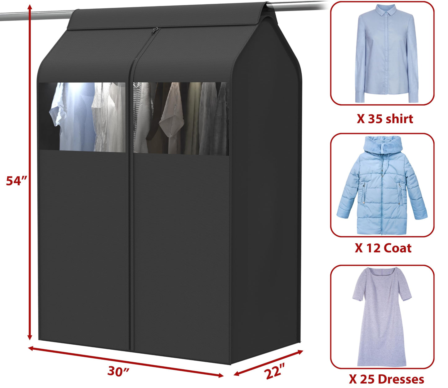 Simple Houseware Garment Covers for Clothes Rack/Closet/Hanging Clothes, Enclosed Clear Window, Dark Grey