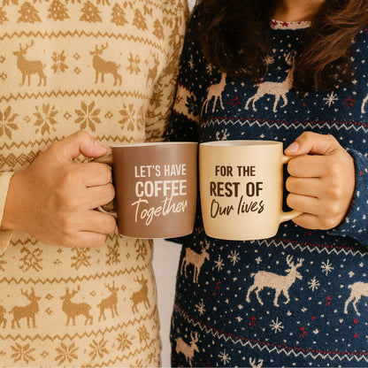 Triple Gifffted Let's Have Coffee Together Coffee Mug Set, Engagement Wedding Gifts for Couple, Bride and Groom Newlywed Bridal Shower, His and Hers, Mr and Mrs, Christmas, Valentine’s, Ceramic 13Oz