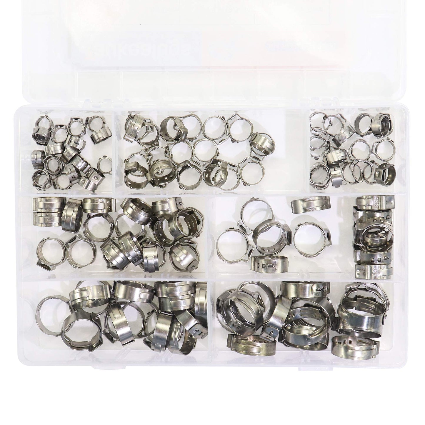 125PCS Single Ear Hose Clamps 7-21mm Sizes 304 Stainless Steel Pipe Fuel Line Clips kit