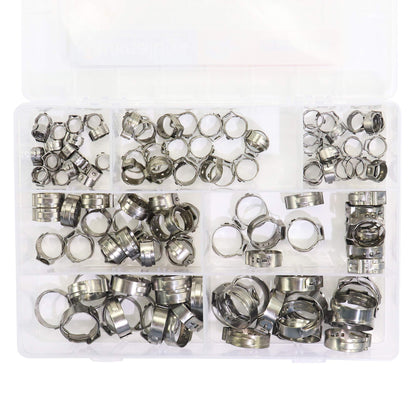 125PCS Single Ear Hose Clamps 7-21mm Sizes 304 Stainless Steel Pipe Fuel Line Clips kit