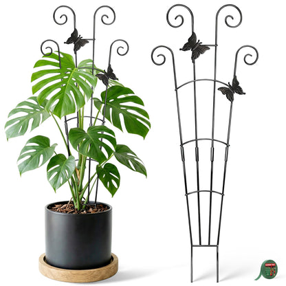 COVERTIFY Stackable Monstera Plant Support with Crafted Butterflies - 16"/32" Garden Plant Trellis for Climbing Plants Indoor Outdoor, Rustproof Metal Stakes for Pothos Monstera, Set of 2P