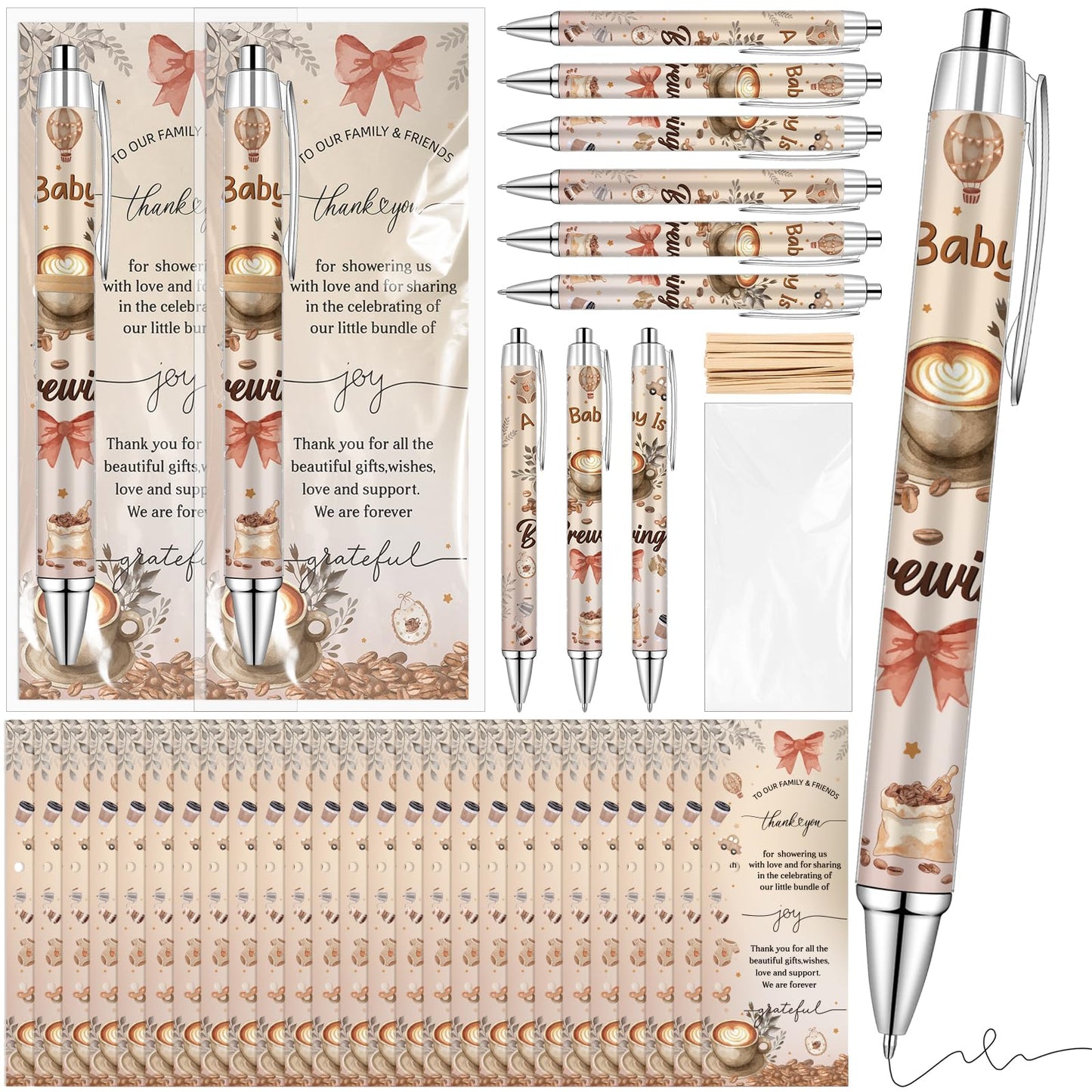 50 Set Coffee Babys Shower Favors for Guests A Baby Is Brewing Coffee Theme Ballpoint Pens Thank You Greeting Cards Baby Shower Gifts for Boy Girl Gender Reveal Party Guest Souvenirs Prizes