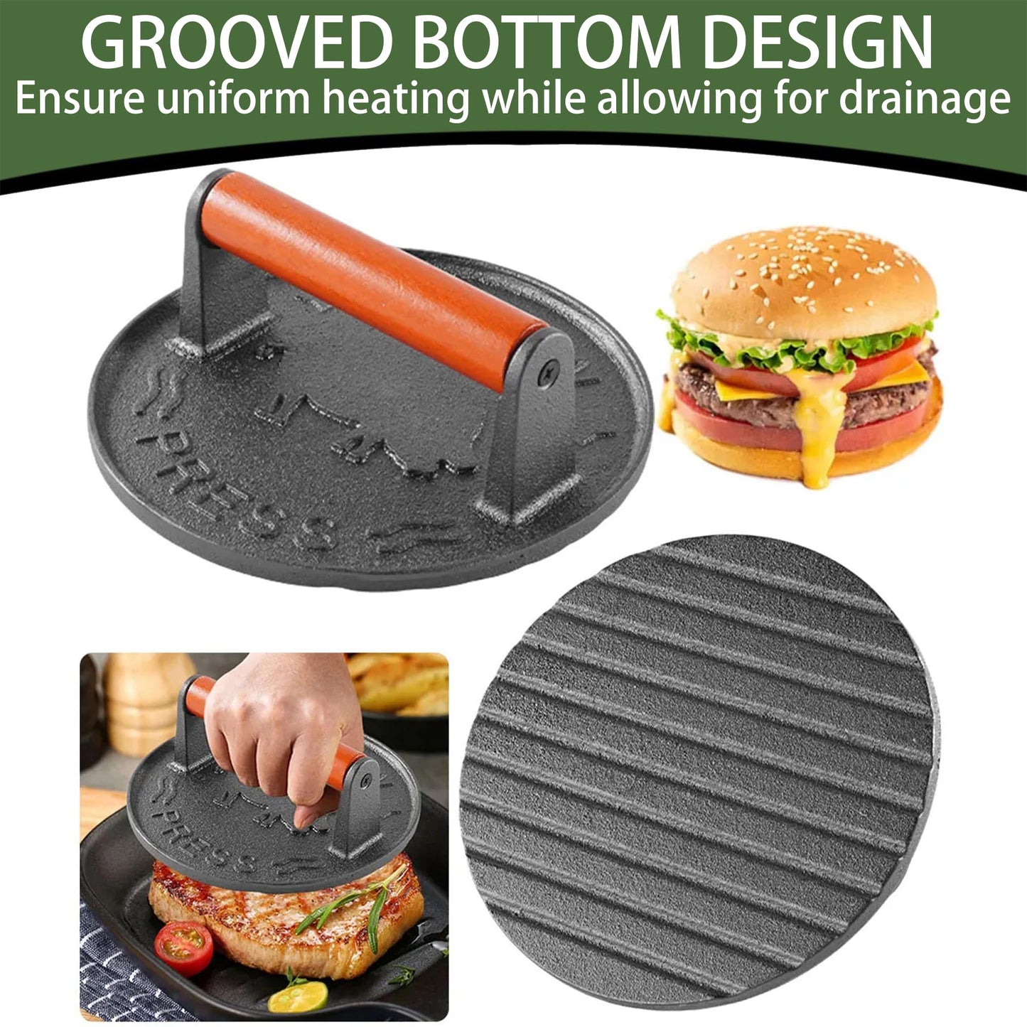 SanKonfu Bacon Press 2.5 lb Heavy Weight Cast Iron Burger Smasher Tool for Griddle,Grill,Skillet,Hamburger,Steak,Patty,BBQ,Sausage,Sandwich Maker,7.2 inch Round