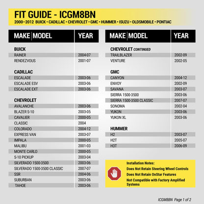 Scosche ICGM8BN Double DIN Radio Installation Dash Kit Compatible with Select 1992-2012 General Motors Vehicles - Complete Basic Aftermarket Car Stereo Install Kit - See Fit Guide Image for Vehicles