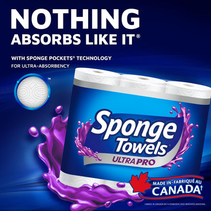SpongeTowels UltraPRO Paper Towel, Ultra Strong & Absorbent, Choose-A-Size Sheets, 8 Double Rolls = 16 Regular Rolls