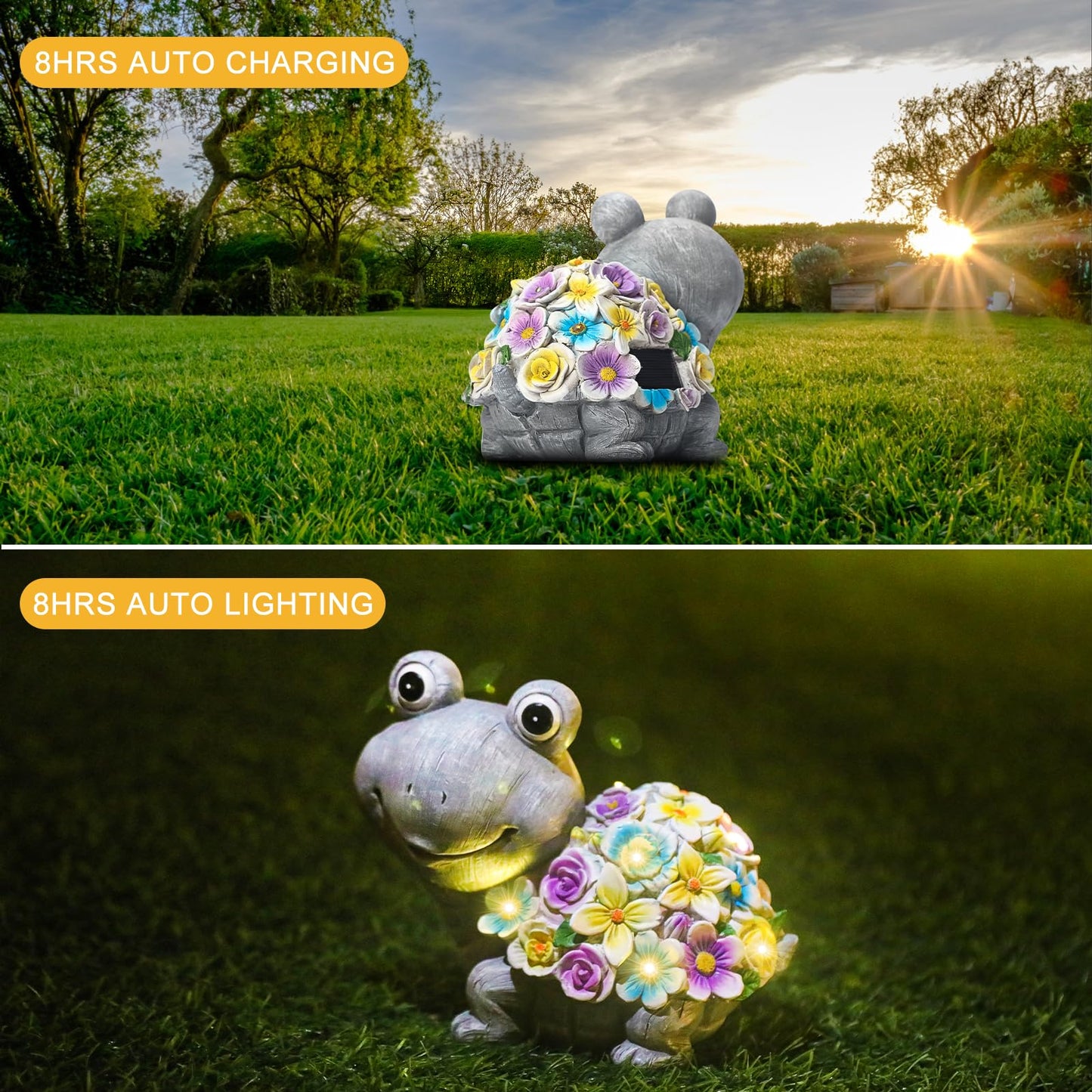 YANFLERENT Outdoor Solar Cute Turtle Statues for Garden, Waterproof Outside Tortoise Figurines Decor with 7 LED Lights, Suitable for Yard, Lawn, Patio, Balcony - Gift for Grandma Mom Women