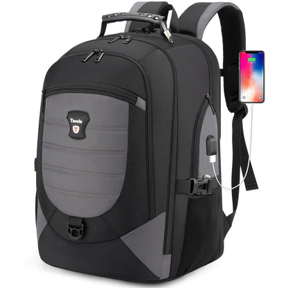 Tzowla Travel Laptop Backpack for Men Women,17.3"Computer Water Resistant Anti Theft TSA Friendly Backpacks with Lock and USB Charging Port,College Business Work Hiking Bookbag Daypack,Dark Grey