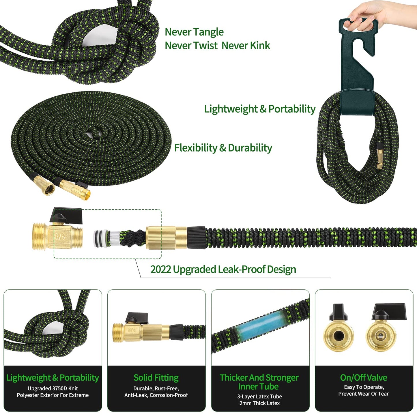 25 FT Garden Hose Expandable Hose - All New 2026 Flexible Water Hose with 10 Functions Spray Nozzle - Car Wash Hose with Solid Brass Connector, Leakproof Lightweight Expanding Pipe for Yard,Outdoor