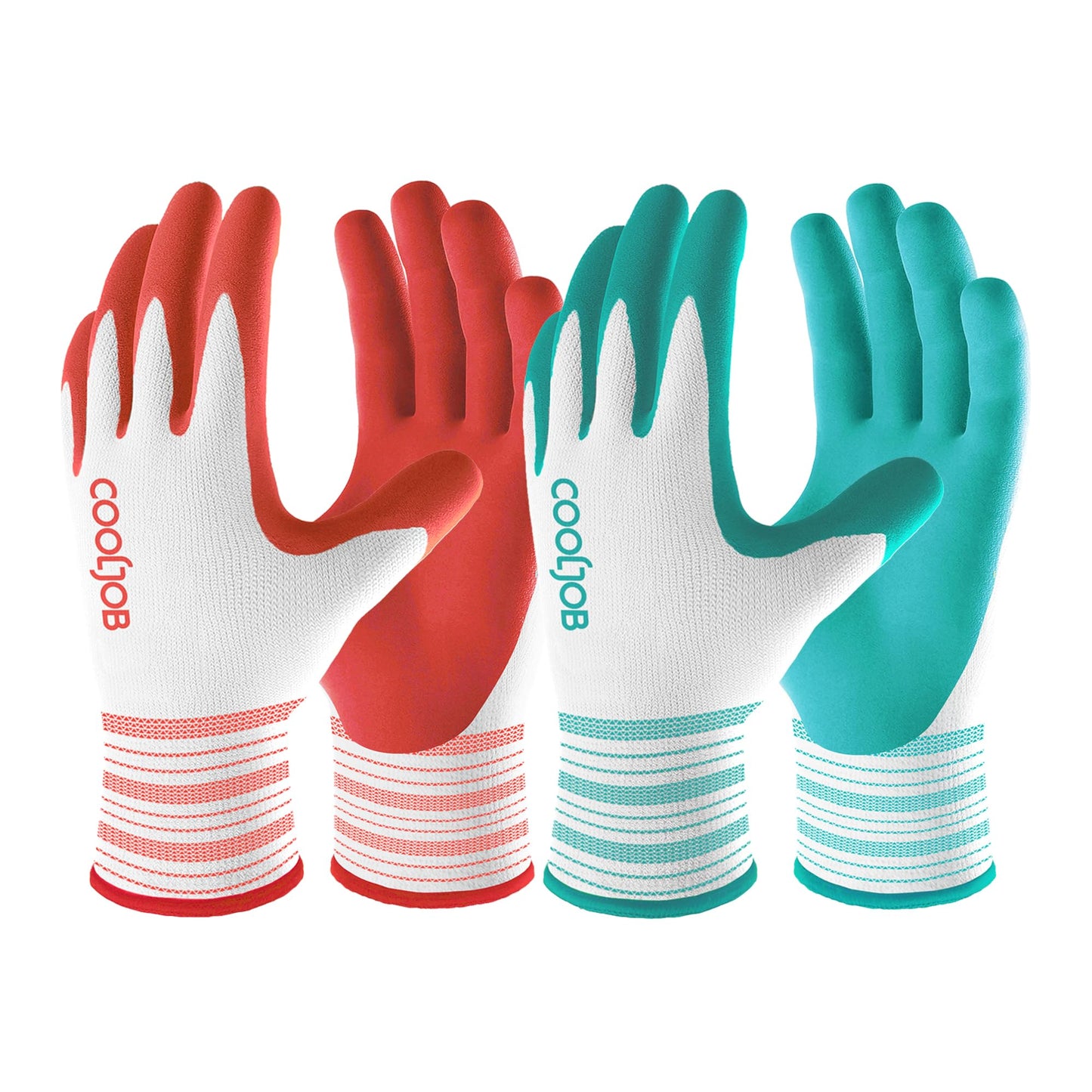 COOLJOB Garden Gloves for Women, 6 Pairs Breathable Rubber Coated Non-slip Palm, for Outdoor Work, Weeding Landscaping, Lawn Yard, Ladies Small Size Fits Most, Red & Green (Half Dozen S)
