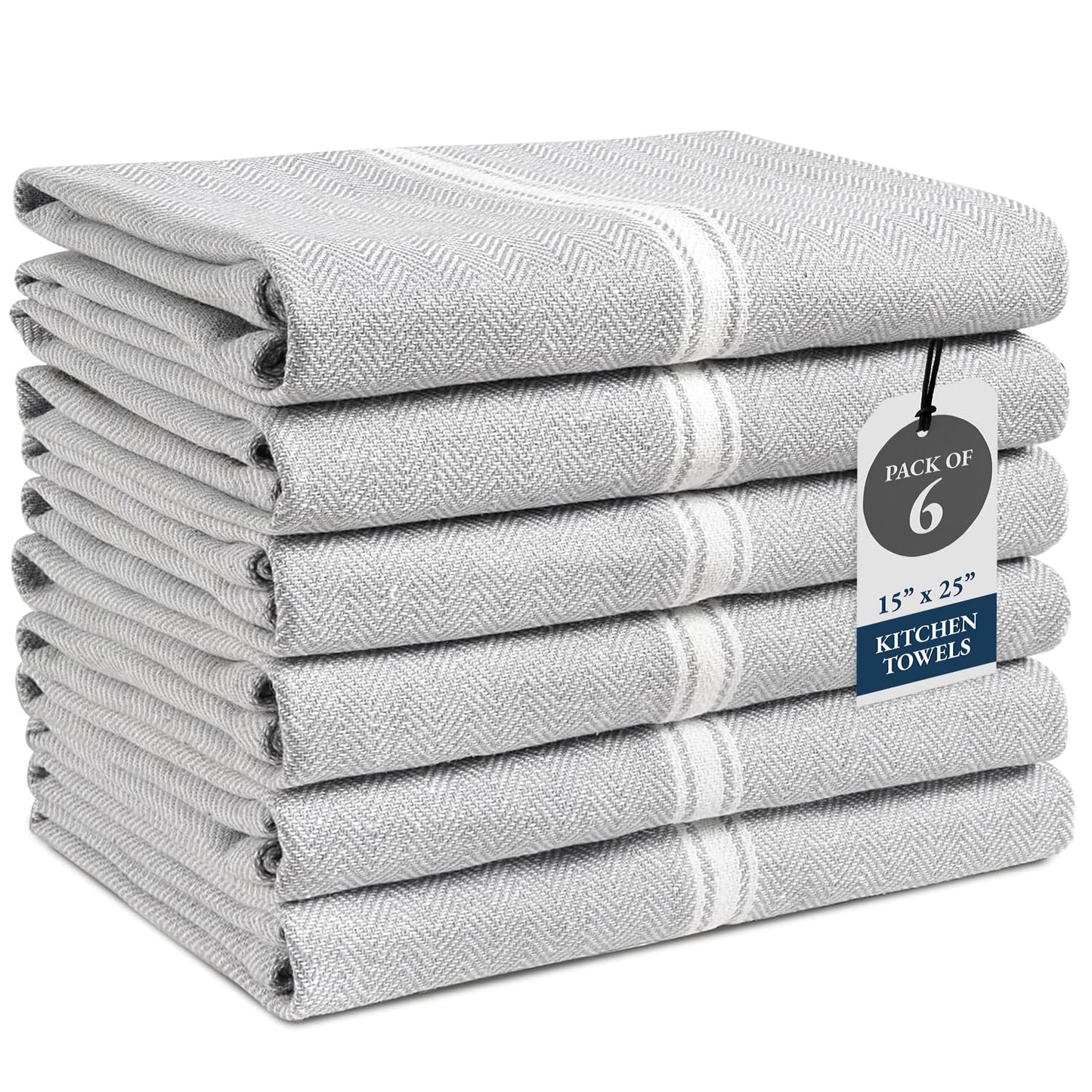 Kitchen Towel Set - 100% Cotton Kitchen Towels, Reusable Dish Cloths, Grey Dish Towels for Kitchen, Soft Absorbent Tea Towels, Durable Kitchen Hand Towels, 14” x 25” Kitchen Dish Towels - 6 Pack