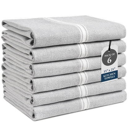 Kitchen Towel Set - 100% Cotton Kitchen Towels, Reusable Dish Cloths, Grey Dish Towels for Kitchen, Soft Absorbent Tea Towels, Durable Kitchen Hand Towels, 14” x 25” Kitchen Dish Towels - 6 Pack