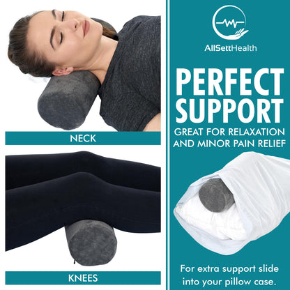All Sett Health Bamboo Gray Round Cervical Roll Cylinder Bolster Pillow with Removable Washable Cover Ergonomically Designed for Head Neck Back and Legs || Ideal for Spine and Neck Support During Sleep