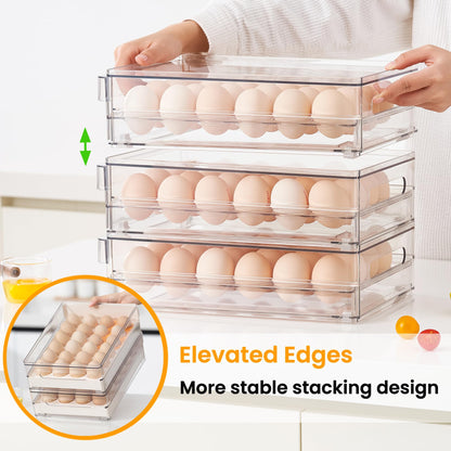 vacane 24 Egg Drawer for Fridge, Pull Out Egg Storage Container with Non-Slip Pads Refrigerator Organizer Bins Clear Egg Holder, Egg Tray-Bpa Free Egg Organizer