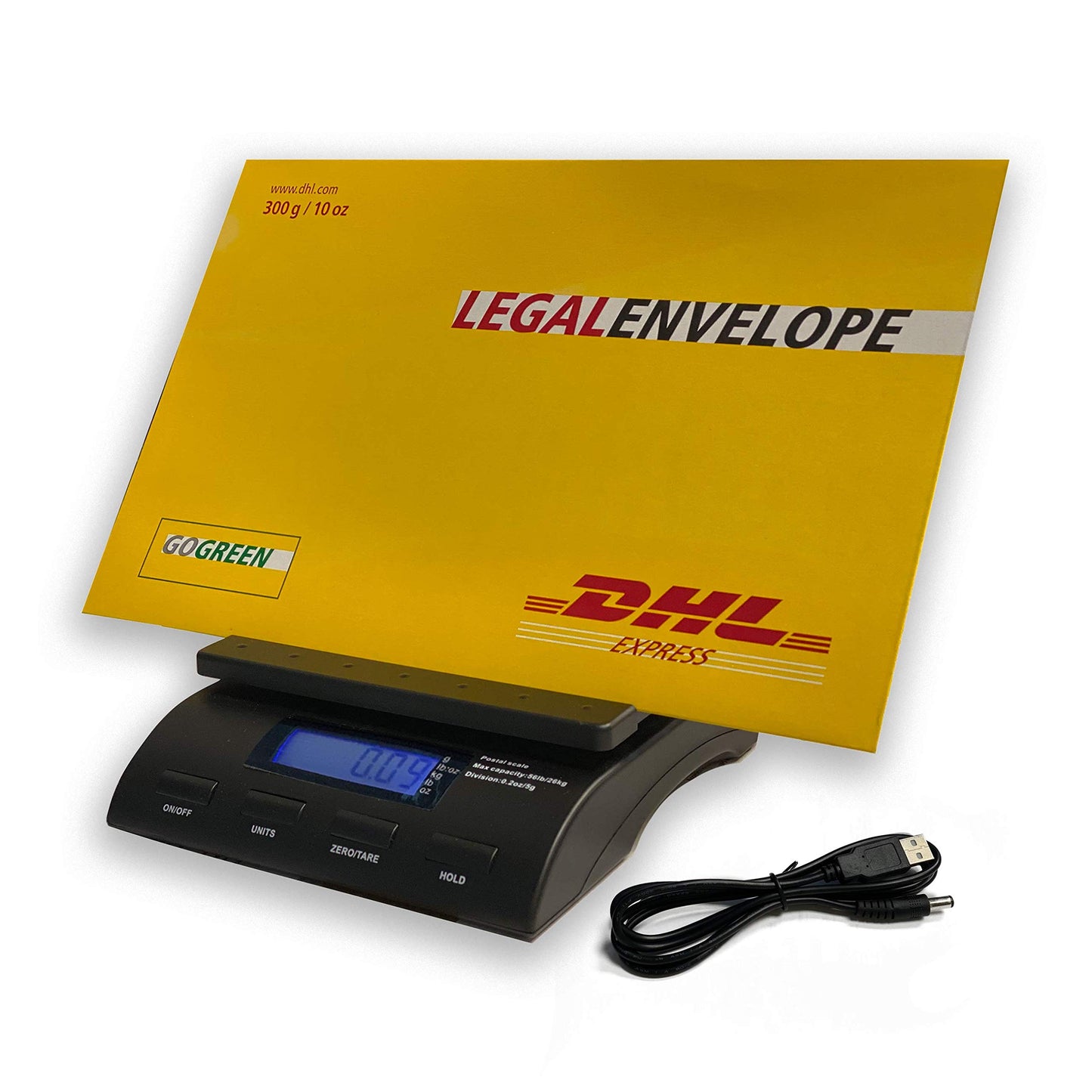 Digital 50 lb x 0.2 oz Postal Table Shipping Scale with Large Display, Envelope Stand & USB Power Cable