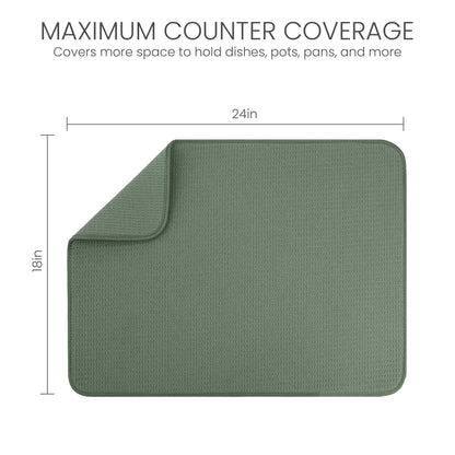 Bellemain XXL Dish Mat 24" x 17" ( LARGEST MAT ) Microfiber Dish Drying Mat , Super absorbent ( Green )