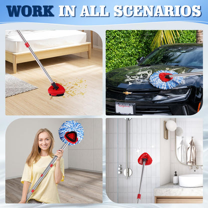 4-Pack Microfiber Spin Mop Head Replacements - Compatible with Oceda RinseClean 2-Tank System,Comes with 1 Mop Scrub Brush, 1 Mop Base & 4 Cleaning Floor Mop Heads Blue