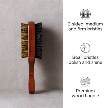 Diane Premium Boar Bristle Brush for Men € Double Sided, Medium and Firm Bristles for Thick Coarse Hair € Use for Smoothing, Wave Styles, Soft on Scalp, Club Handle, D8115
