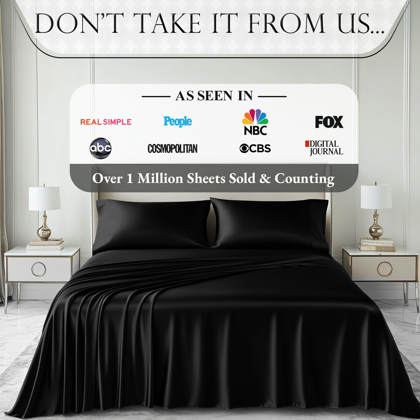 DECOLURE Satin Bed Sheets - 4 Piece Luxury Silky King Size Bedding Set - Softer Than Silk, Wrinkle-Free with 15” Deep Pocket Fitted Sheet, Perfect for Hair & Skin, Gifts for Women (Black)