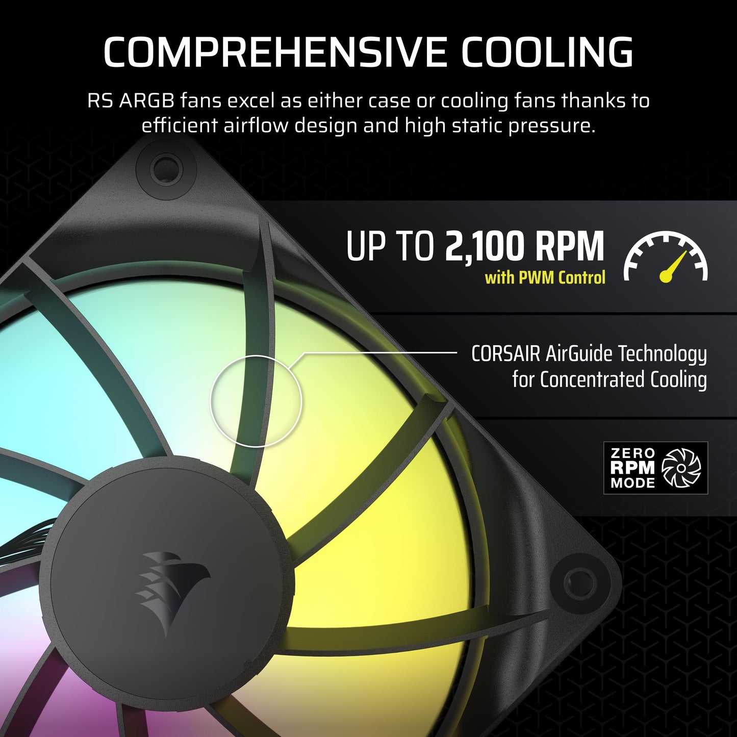 CORSAIR RS120 ARGB 120mm PWM Fan – Daisy-Chain Connection – Low-Noise – Magnetic Dome Bearing – Single Pack – Black