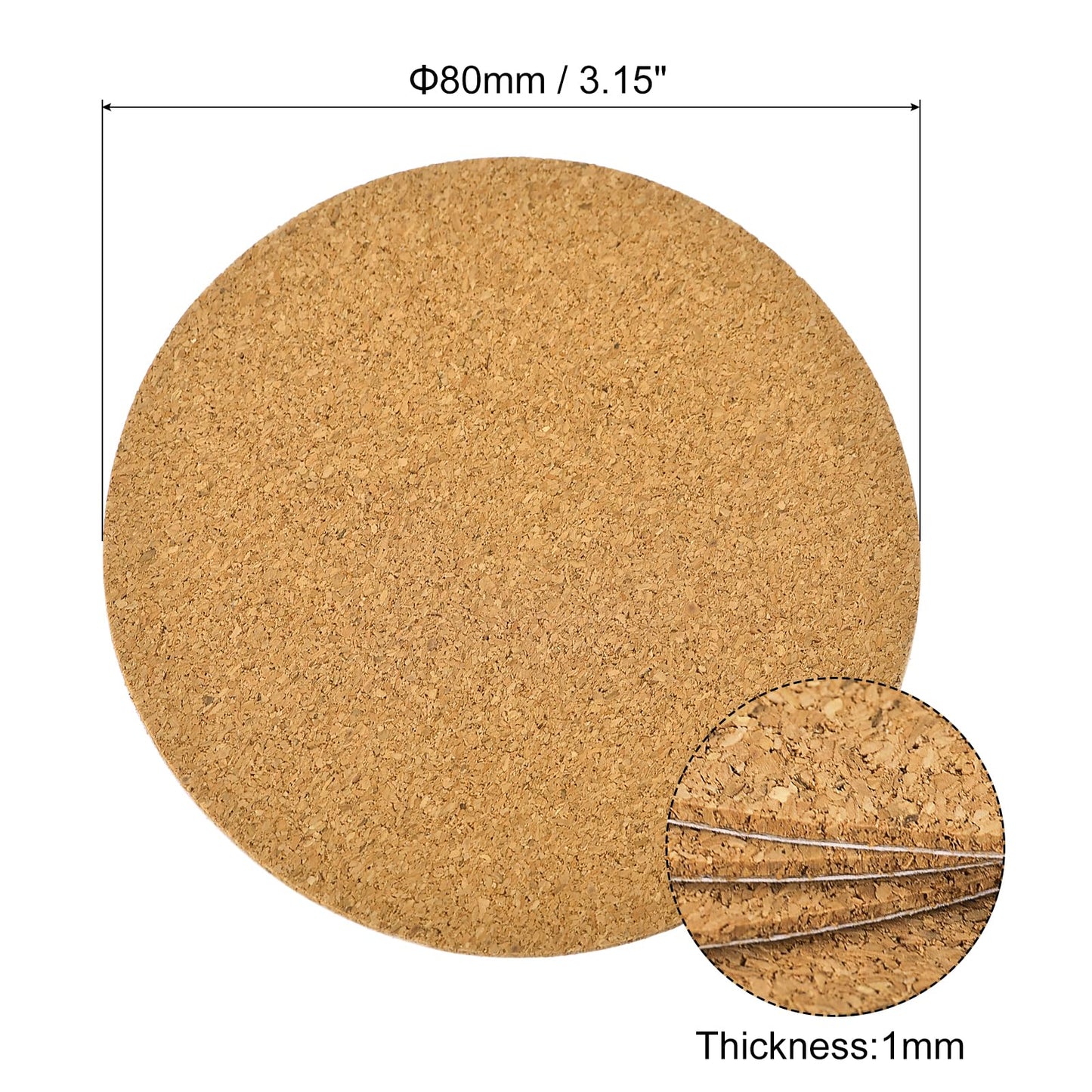 uxcell 100 Pcs Self-Adhesive Cork Round, 3" x 3" Cork Tiles Backing Sheets Cork Coasters for DIY Crafts, Brown