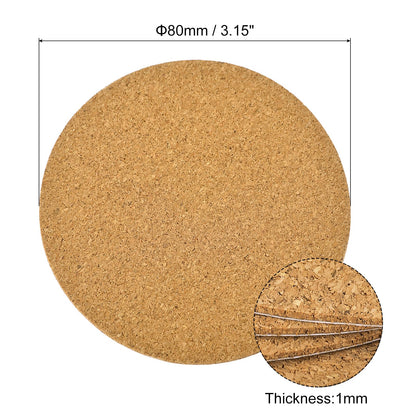 uxcell 100 Pcs Self-Adhesive Cork Round, 3" x 3" Cork Tiles Backing Sheets Cork Coasters for DIY Crafts, Brown