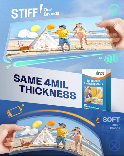 Uinkit Self-Adhesive Laminating Sheets, 4Mil 60 PCS 8.7 x 12.2 Inches Clear Self Sealing Laminating Sheets, Suitable for 8.5x11 inches Letter Size, No Machine Needed (8.7x12.2”-4Mil-60Sheets)