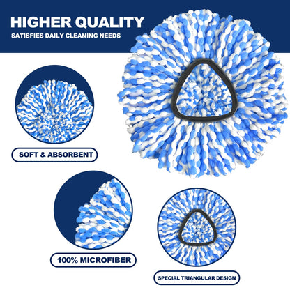 Spin Mop Head Refill, 6Pcs Rotating Triangle Mop Head, Microfiber, Machine Washable