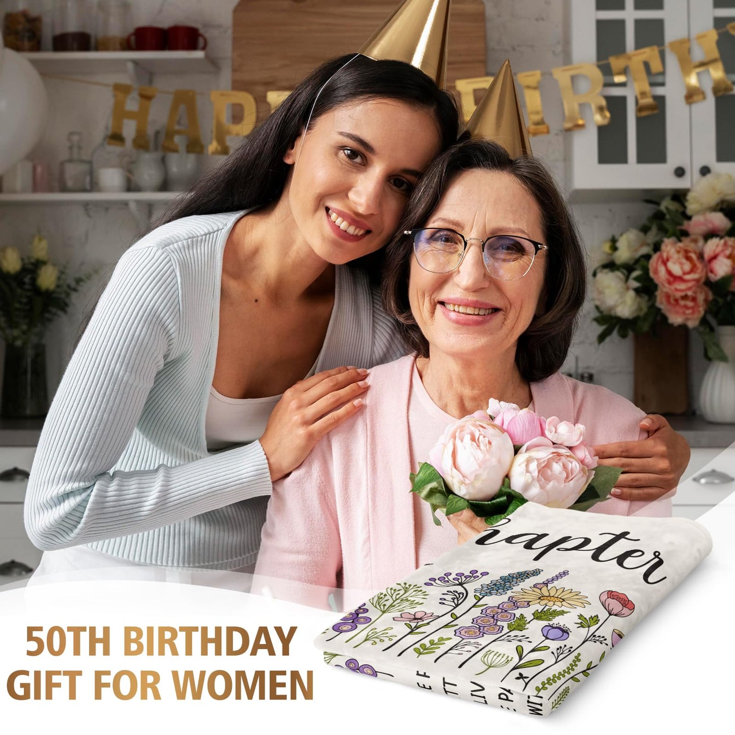 Afterprints 50th Birthday Gifts for Her, Chapter 50 Birthday Blanket, 50 Year Old Bday Gifts for Women Friend, Sister, Mom, 1975, 50th Birthday Decorations, Turning 50 Throw Blankets 50'' x 60''