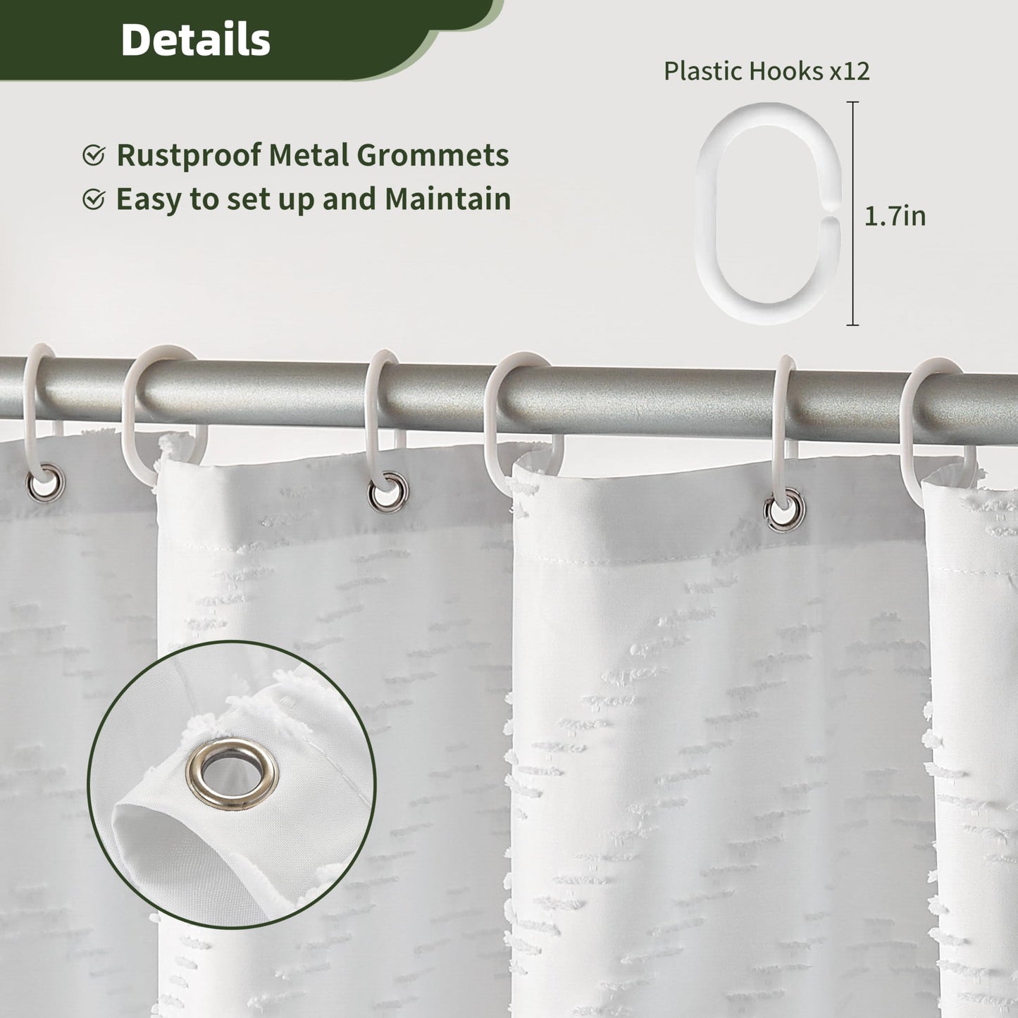 Boho Shower Curtain White Tassel Woven Fabric Shower Curtain Modern Farmhouse Textured Tufted Chevron Striped Minimalist Bathroom Hotel 72 x 72 White