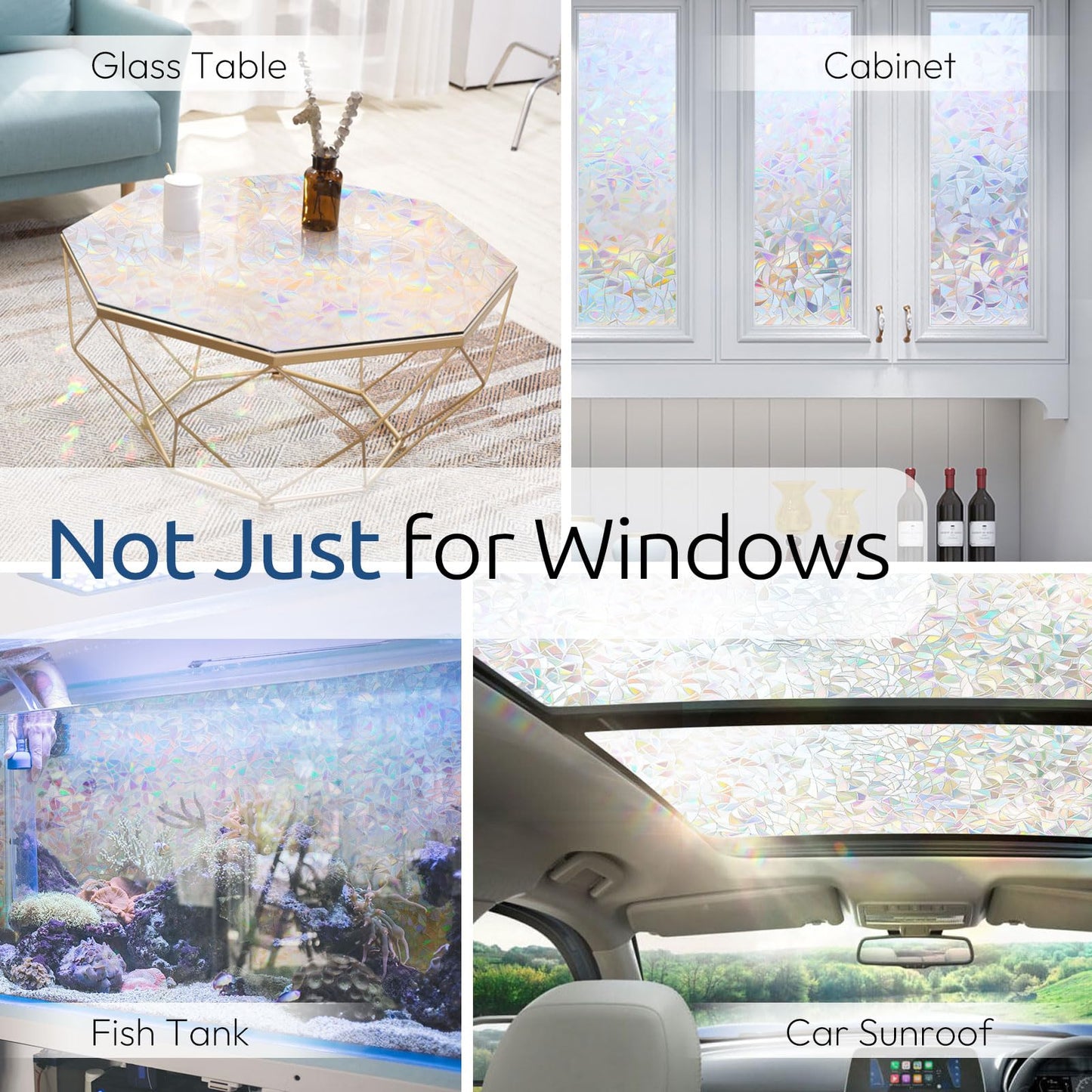 rabbitgoo Rainbow Window Films for Privacy, 3D No Glue Decorative Window Clings, UV Blocking Removable Stained Glass Tint Film, Privacy Glass Stickers for Home Office Door, 60x200cm