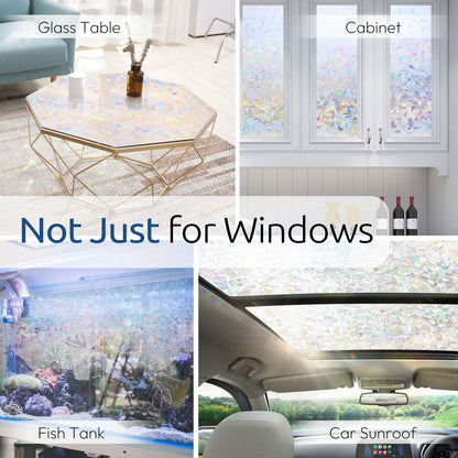 rabbitgoo Rainbow Window Films for Privacy, 3D No Glue Decorative Window Clings, UV Blocking Removable Stained Glass Tint Film, Privacy Glass Stickers for Home Office Door, 60x200cm