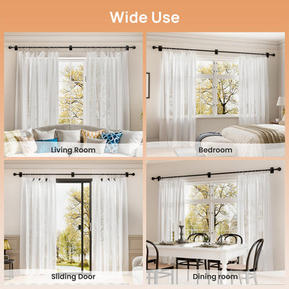 upsimples No Drill Curtain Rods for Window 48 to 84 Inches, 5/8 Inch Diameter Renter Friendly Drapery Rod with Adhesive Brackets without Drilling, Adjustable from 27 to 90 Inches, Black