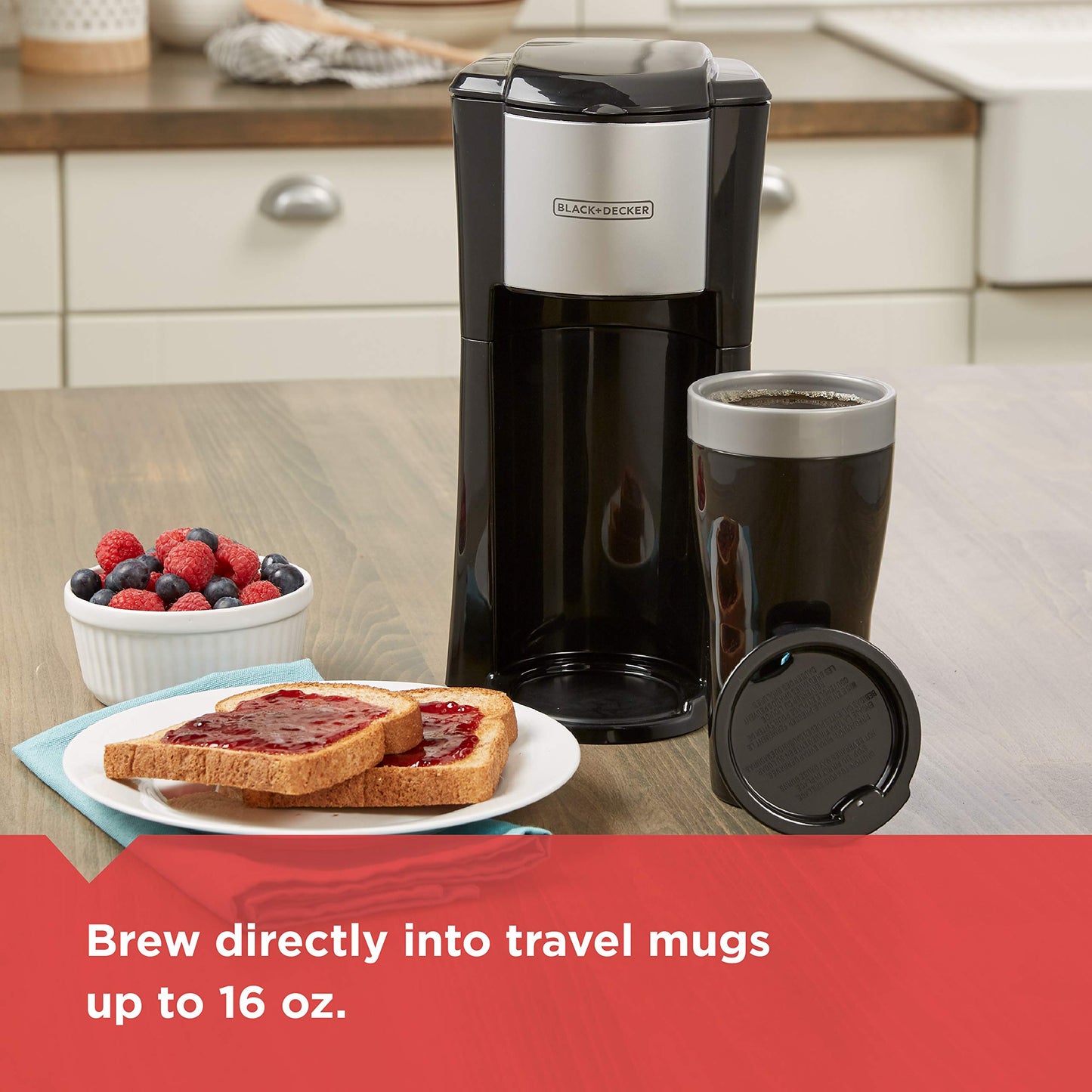 BLACK+DECKER Single Serve Coffee Maker, Includes One Dishwasher Safe Travel Mug (16oz), CM618C Black
