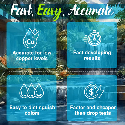 Copper Test Strips for Mineral Pools - Works with Pool Ionizers, Mineral Cartridges, Copper Sulphate and Copper Algaecides - Part CBI-Cut