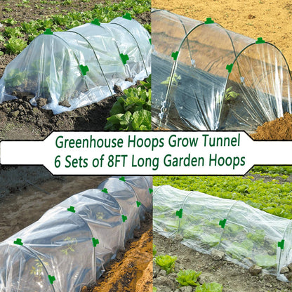 36PCS Greenhouse Hoops Grow Tunnel, 6 Sets of 8FT Long Garden Hoops, DIY Width Grow Tunnel for Raised Beds, Fiberglass Garden Hoops Kit, Rust-Free Garden Tunnel for Garden Fabric,Garden Hoops