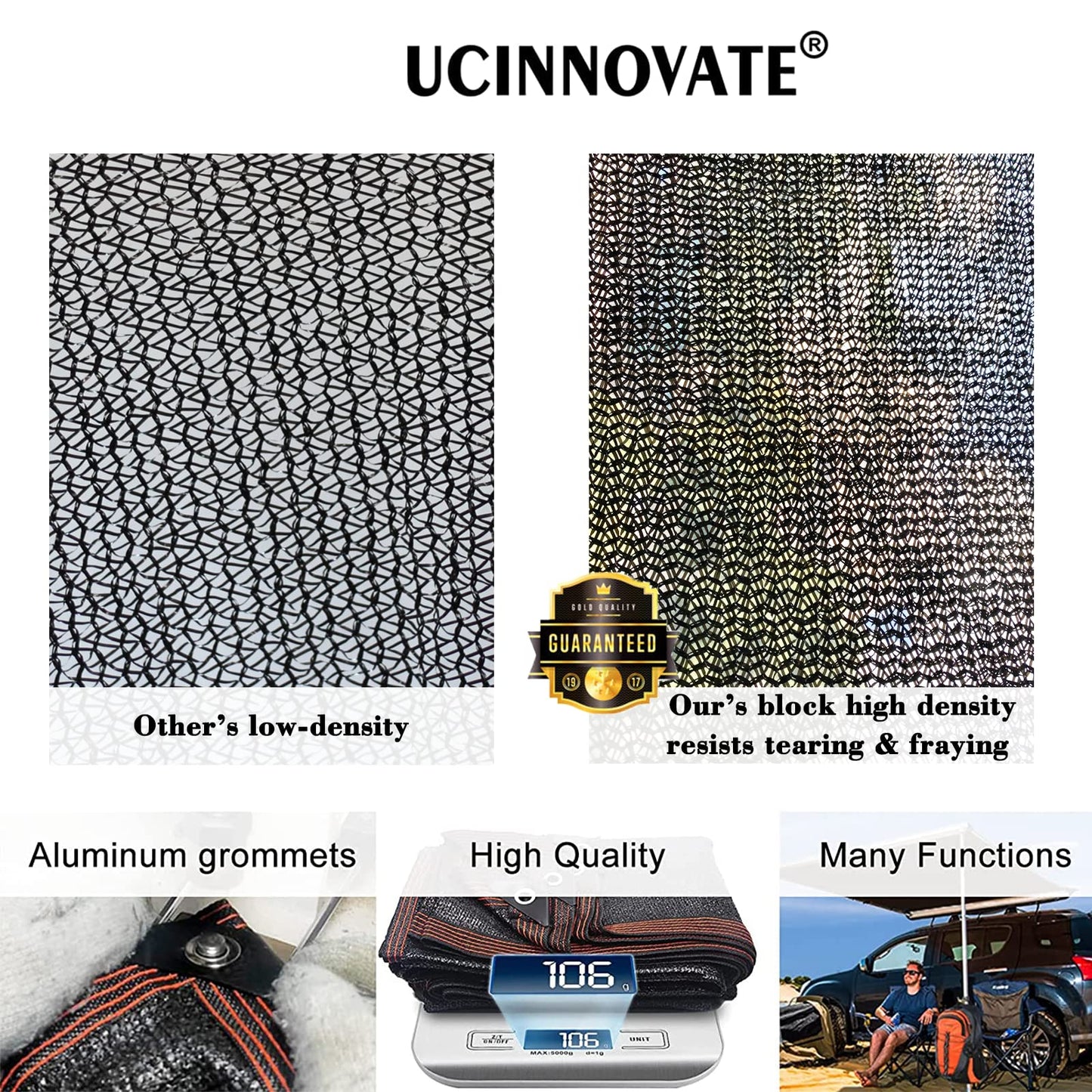 UCINNOVATE Sunblock Shade Cloth 70% Shade Net Greenhouse Covers 10ft x 10ft Fabric Mesh Tarp Sunshade Sunscreen UV Resistant Netting with Grommets for Garden Patio Lawn Plant Parking Yard or Kennel