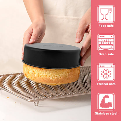 6 Inch Cake Pan Set of 3, E-far Nonstick Stainless Steel Small Round Cake Pans Tin for Baking Layer Cakes, Stainless Steel Core & Non-Toxic Coating, Straight Side & 2 Inch Deep