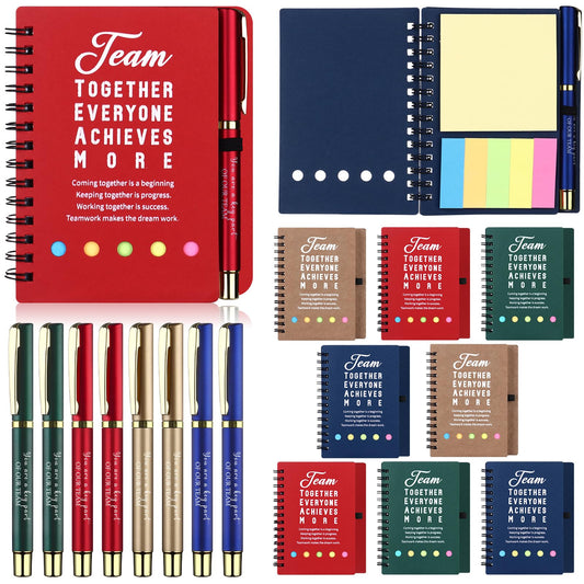 8 Set Team Gifts Employee Appreciation Gift Bulk Inspirational Team Spiral Notebooks with Sticky Notes Motivational Ballpoint Pens Thank You Gifts for Coworker Staff Teacher Christmas School Office