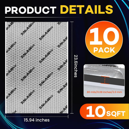 10 sqft (0.95 sqm) Car Sound Deadening Mat 80 mil , 10 Pack Sound Deadener for Vehicles , Butyl Automotive Sound Deadener, Noise Insulation and dampening Mat