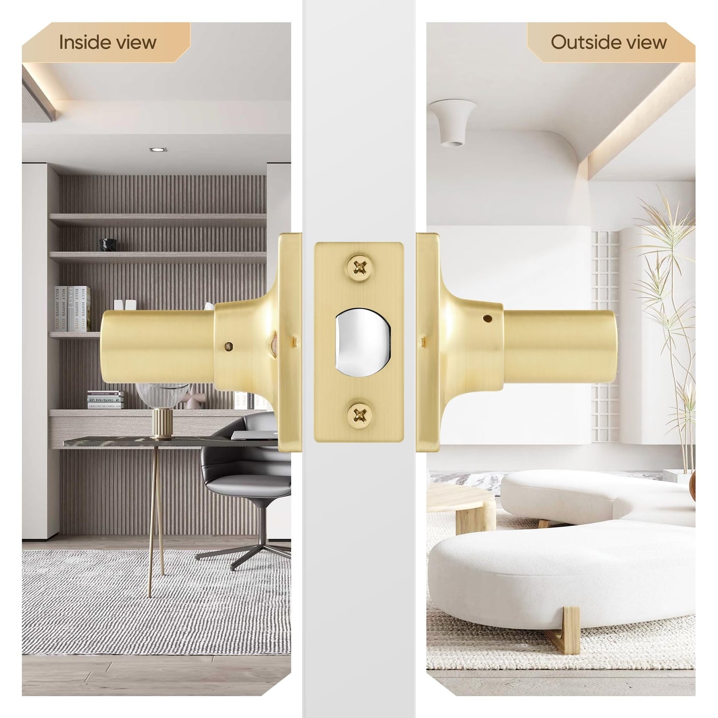 Leydebong 1 Pack Gold Door Lever Modern Brushed Door Knobs Keyless Hallway Closet Passage Door Levers for Interior Door Use