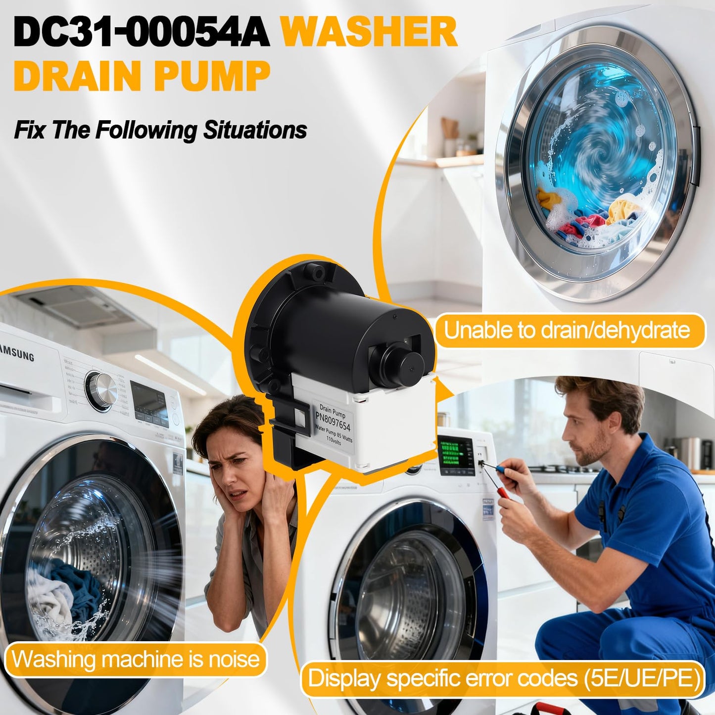 DC31-00054A Washer Drain Pump for Samsung Kenmore Washing Machine Replaces 62902090, AP4202690,1534541, PS4204638, DC31-00016A