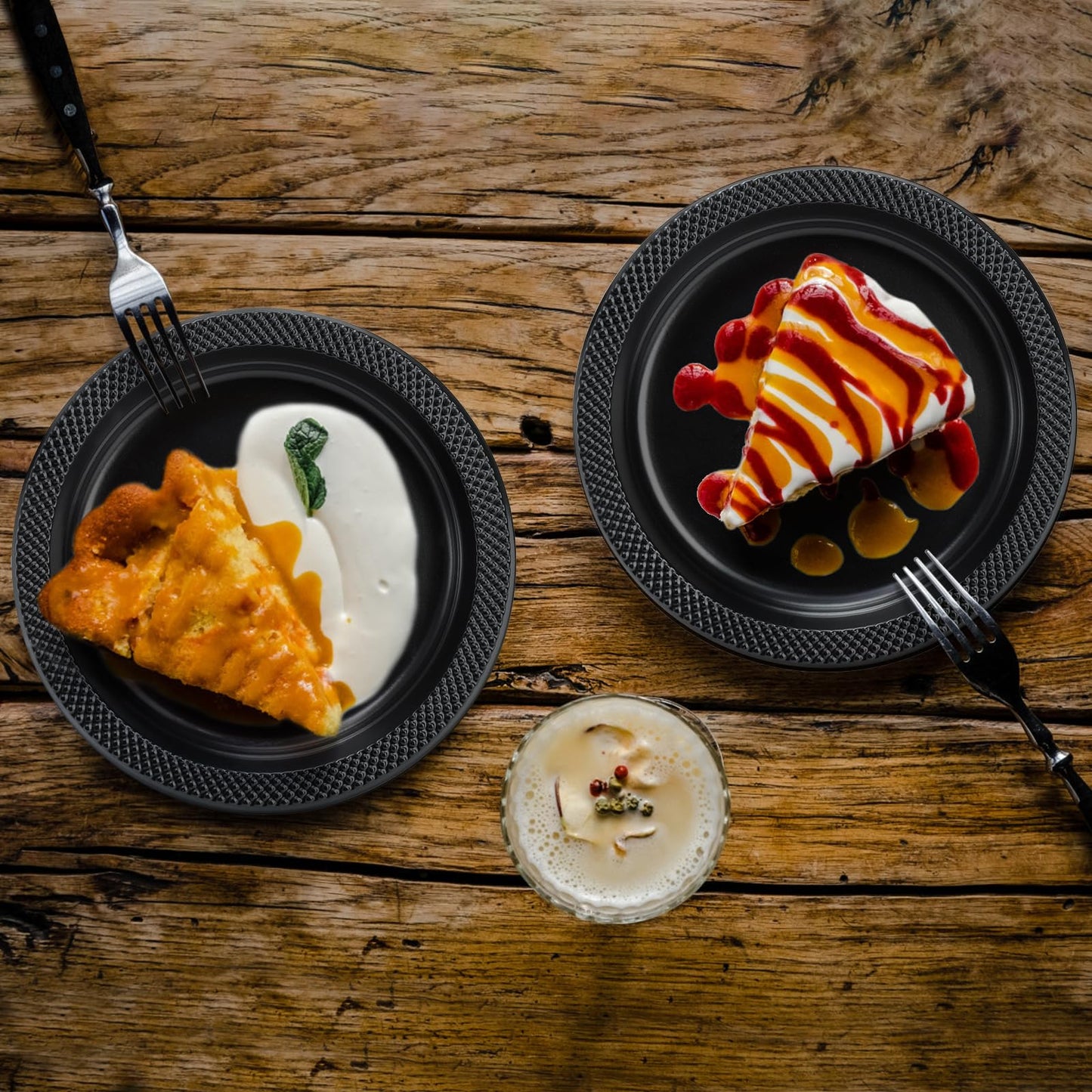 Cididu 200 Pcs Black Disposable Plastic Plates, 6.5 Inch Round Dessert Plates, Bulk Cake Plates Party Plates for Dinner Catering Birthday BBQ Wedding Travel Buffets, Light Weight Appetizer Supplies
