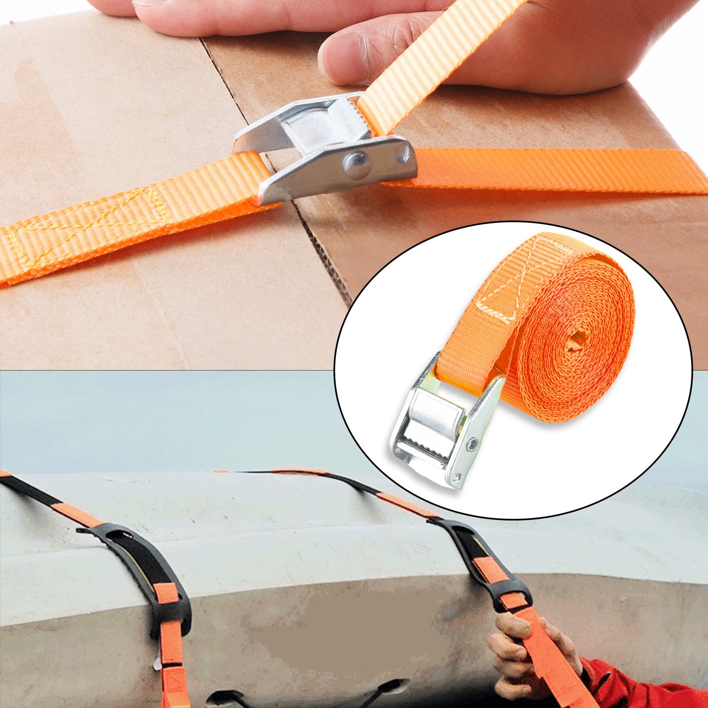 Cartman 1 inch x 12'Lashing Straps Cargo Tie-Down Strap Up to 600lbs, 10pk in Carry Bag, Orange