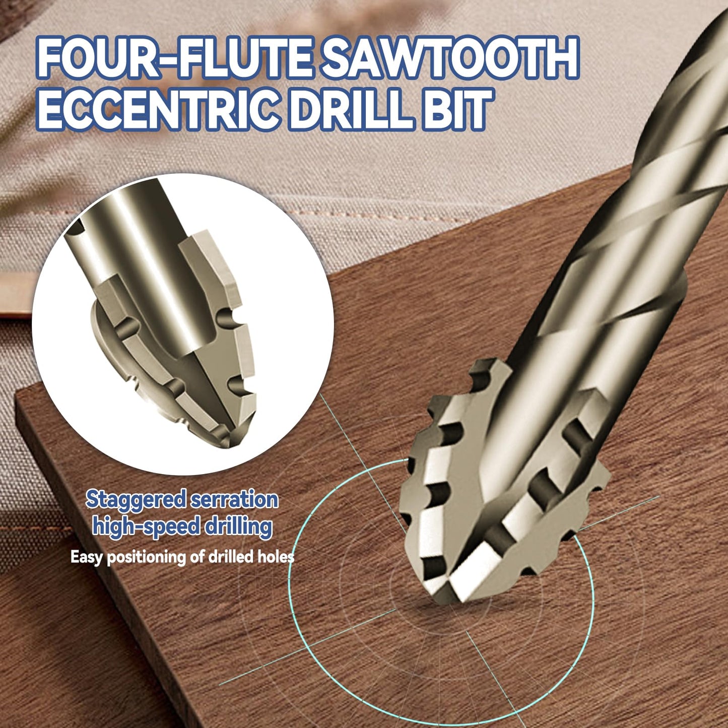 Four-Flute Sawtooth Eccentric Drill Bit, Multifunction Drill Bit Set High Hardness Skewed Head Eccentric Drill (Yellow,7PC: 3/4/5/6/8/10/12MM)