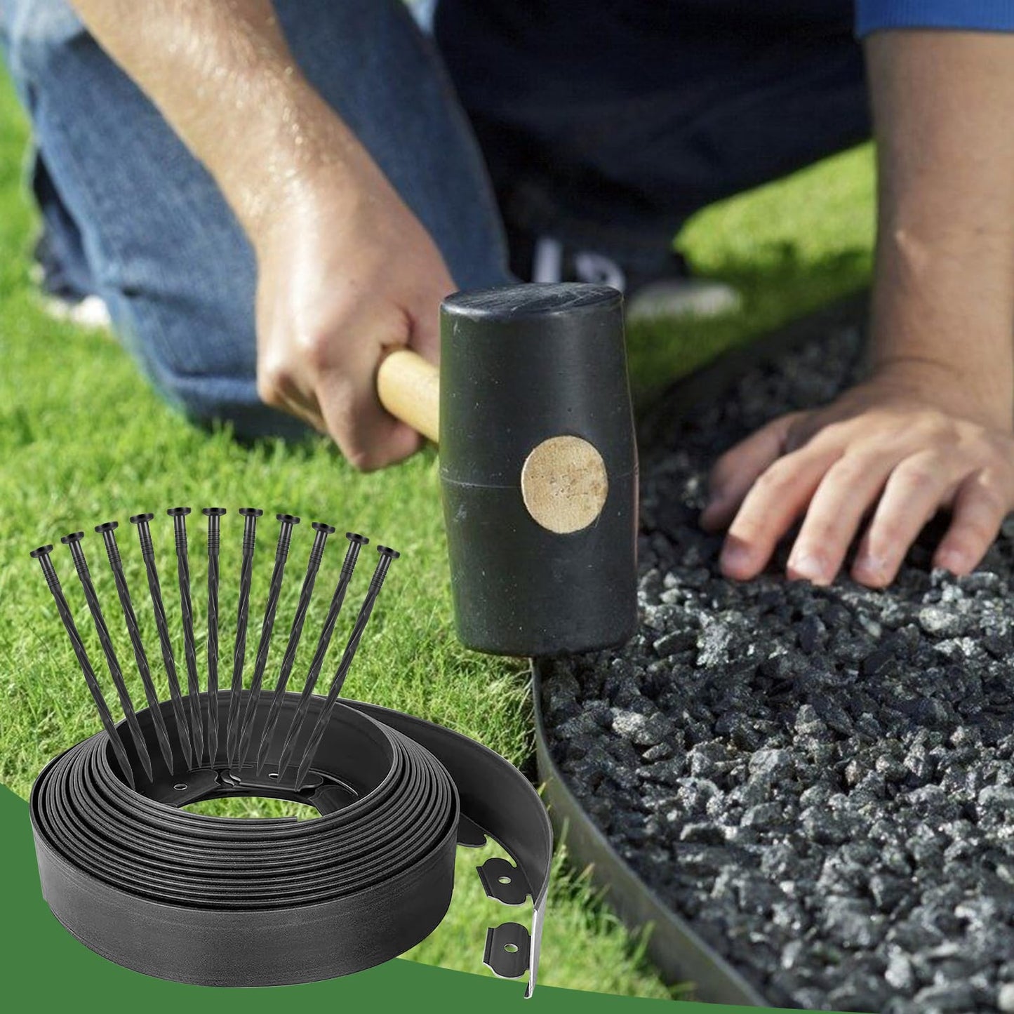 40Ft Garden Edging Border 2-inch Height with 40 Pcs 6-inch Plastic Stakes Landscape Edging Border Paver Edging Kit for Lawn, Yard, Flower Beds