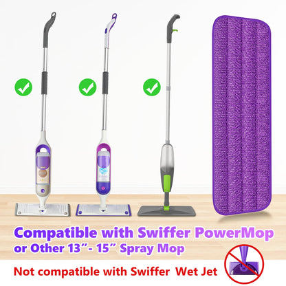 Reusable Pads Refills for Swiffer PowerMop - Microfiber Mop Replacement Pads for 13''-15'' Spray Mop - Machine Washable Wet Dry Mopping for Hardwood Laminate Tile Wood Vinyl Marble Home Kitchen