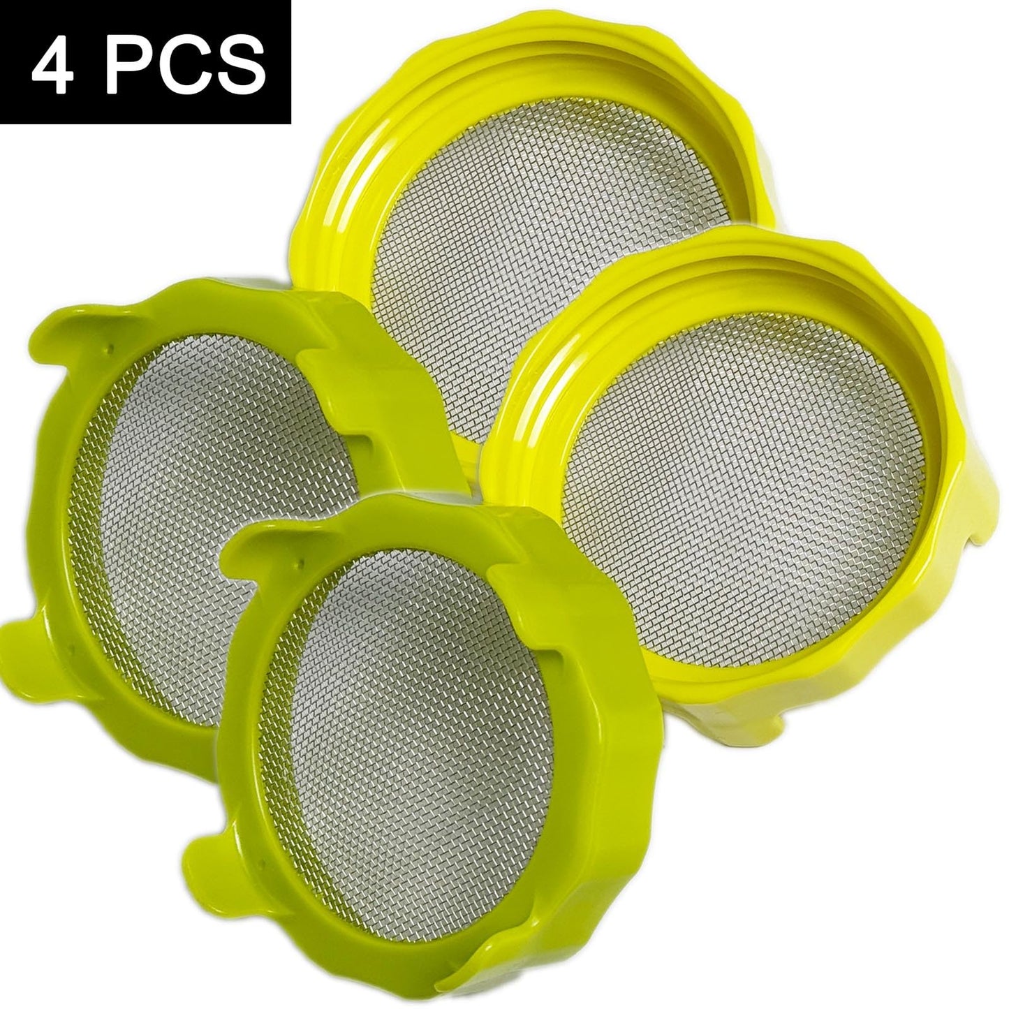 4PCS Plastic Sprout Lids with Stainless Steel Screen for Wide Mouth Mason Jars, Bean Screen Microgreens Growing Kit for Bean Sprouts, Broccoli Seeds, Alfalfa (4PCS(Green and Yellow))