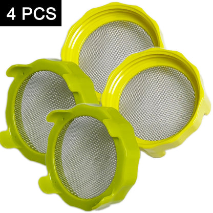 4PCS Plastic Sprout Lids with Stainless Steel Screen for Wide Mouth Mason Jars, Bean Screen Microgreens Growing Kit for Bean Sprouts, Broccoli Seeds, Alfalfa (4PCS(Green and Yellow))