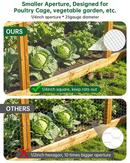 ASULUPHY 1/4 in Hardware Cloth, 16 in * 16.4 FT Chicken Wire Fencing, Hot-Dipped Galvanized After Welding Garden Plant Supports Welded Metal Chicken Wire Poultry Animal Netting Cage Screen